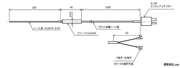 極細シースK熱電対 直径0.5mm（国産、ミニプラグ）