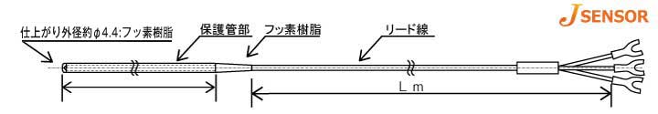 フッ素樹脂全モールド測温抵抗体  φ4.2 (防水/耐薬品)の図面