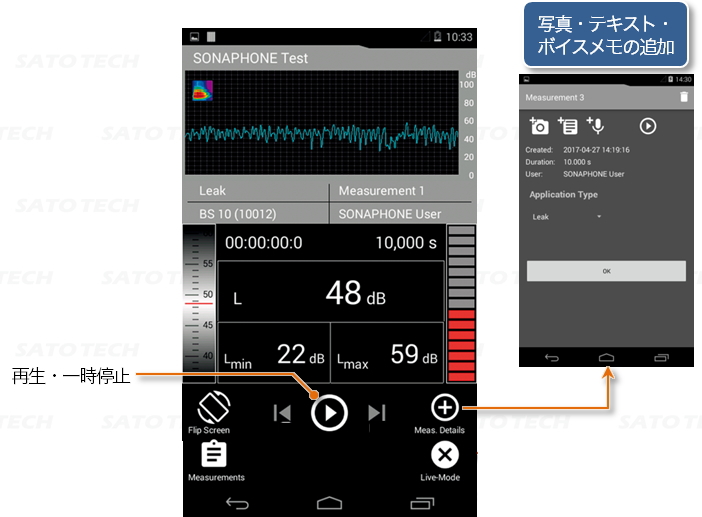 超音波設備診断装置SONAPHONE の表示部