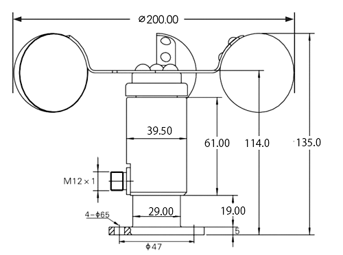 風杯型風速発信器MJ-WSS サトテックの寸法