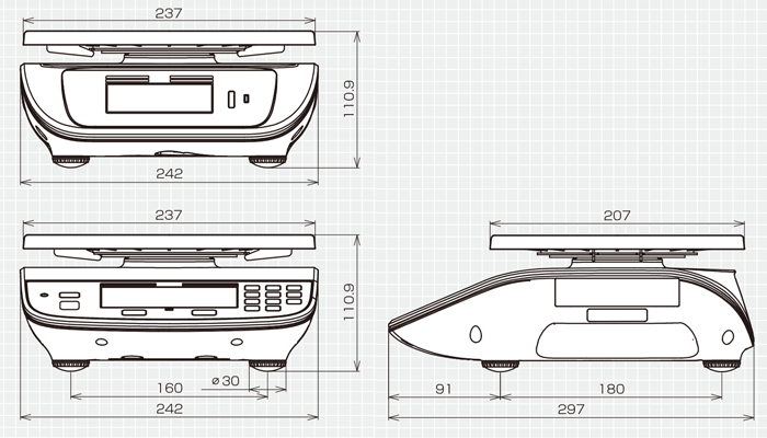 防水型デジタル上皿はかり Just NAVIの寸法図 