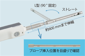 目盛り付きのL型伸縮プローブ