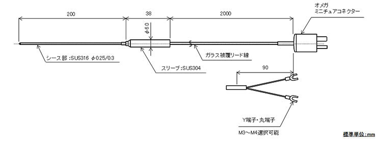極細シースK熱電対 直径0.25mm（国産、ミニプラグ）