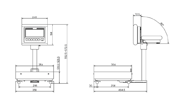 ヤマト 防水型卓上デジタル台はかり DP-6701Lシリーズ寸法図