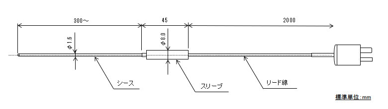 極低温用シースK熱電対 直径1.6mm