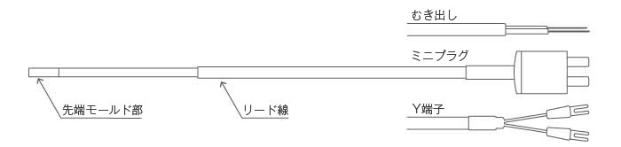 先端ビニールモールドK熱電対 φ0.32mm (防水/ Y端子, ムキだし)