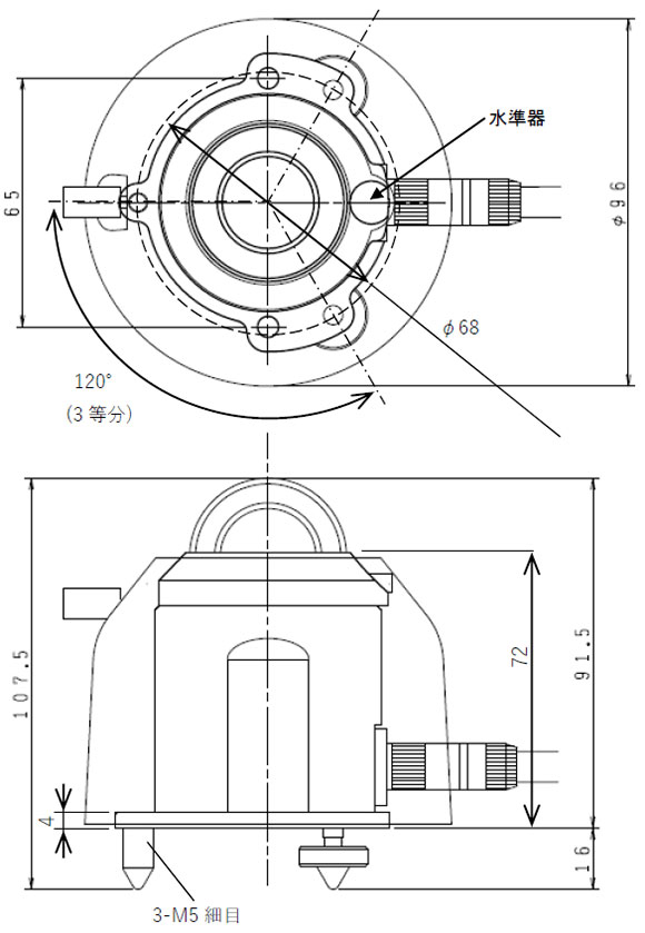 全天日射計MS-60Cの外形図