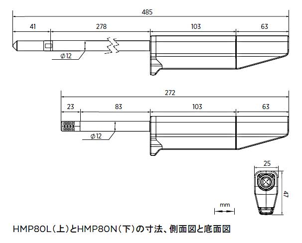 温湿度プロ―ブHMP80の寸法図