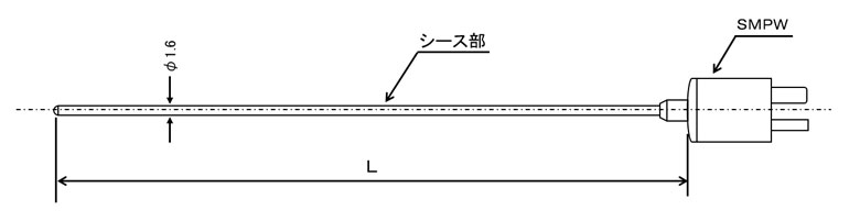 Jセンサ スリーブレスシースT熱電対 φ1.6mm (日本製)の図面