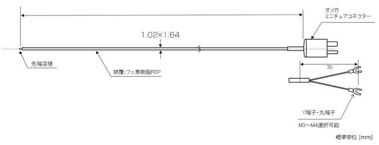 ローコスト先端溶接J熱電対 フッ素樹脂被覆 STJ-CN32Fシリーズ 素線径0.32mmの図面
