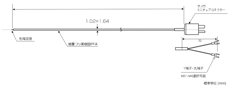 ローコスト先端溶接N熱電対 フッ素樹脂PFA被覆 STN-CN32PFシリーズ 素線径0.32mmの図面